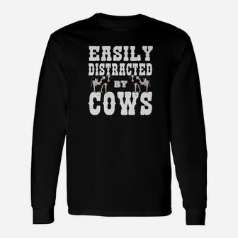 Farmer Easily Distracted By Cows Vintage Long Sleeve T-Shirt - Seseable