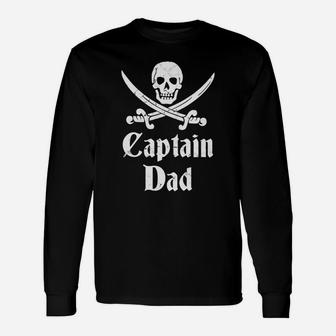 Fathers Day Captain Dad Pirate Long Sleeve T-Shirt - Seseable