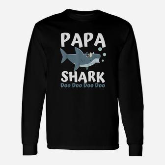 Fathers Day From Wife Son Daughter Papa Shark Doo Doo Long Sleeve T-Shirt - Seseable