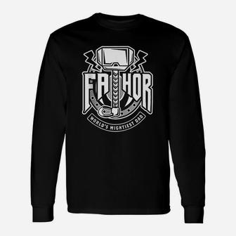 Fathor Worlds Mightiest Dad Cool Viking Father Long Sleeve T-Shirt - Seseable