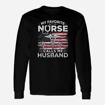 My Favorite Nurse Calls Me Husband Usa Flag Husband Gif Long Sleeve T-Shirt - Seseable