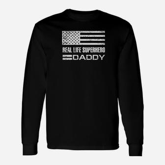 My Favorite Real Life Superhero Daddy Usa Flag Fathers Day Premium Long Sleeve T-Shirt - Seseable