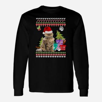 Festliches Katzen Weihnachts Langarmshirts, Ugly Sweater Design - Seseable
