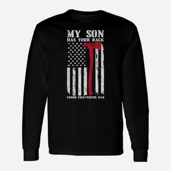 Firefighter My Son Has Your Back Long Sleeve T-Shirt - Seseable