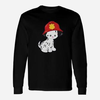 Fireman Dog Dalmatian Dog With Fireman Helmet Long Sleeve T-Shirt - Seseable