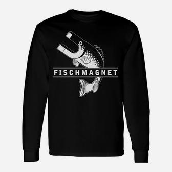 Fischmagnet Angler-Langarmshirts, Schwarz mit Magnet & Fisch Design - Seseable