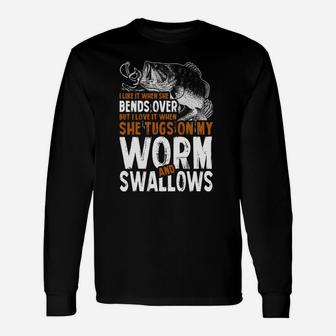 Fishing Worm And Swallow Long Sleeve T-Shirt - Seseable