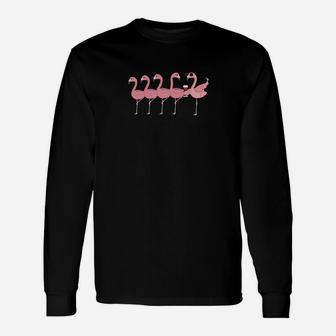Flamingo-Kontrastaufdruck Schwarzes Langarmshirts für Herren/Damen - Seseable