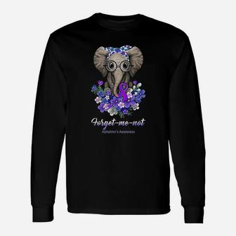 Forget Me Not Alzheimers Awareness Elephant Flower Long Sleeve T-Shirt - Seseable
