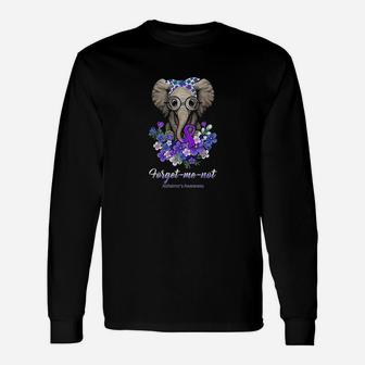 Forget Me Not Alzheimer's Awareness Elephant Flower Long Sleeve T-Shirt - Seseable