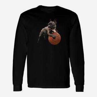 French Bulldog Basketball Game Day Frenchie Dog Long Sleeve T-Shirt - Seseable