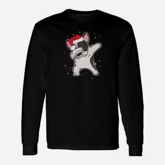 French Bulldog Santa Hat Dabbing Shirt Dog Christmas Long Sleeve T-Shirt - Seseable