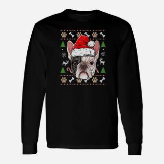 French Bulldog Ugly Christmas Shirt Santa Hat Xmas Dog Boys Long Sleeve T-Shirt - Seseable