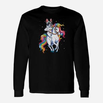 French Bulldog Unicorn Men Space Galaxy Rainbow Long Sleeve T-Shirt - Seseable