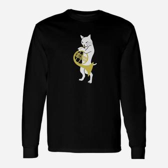 French Horn For Men With Cat French Horn Player Long Sleeve T-Shirt - Seseable