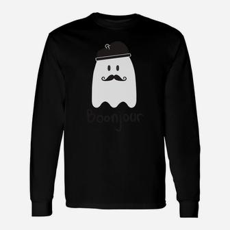 French Teacher Halloween Bonjour Ghost Shirts Long Sleeve T-Shirt - Seseable
