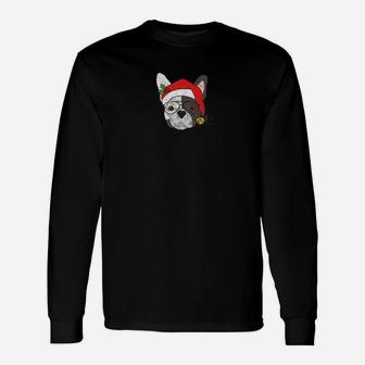 Frenchie Santa Christmas Distressed French Bulldog Long Sleeve T-Shirt - Seseable