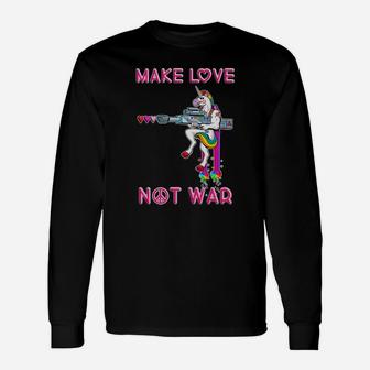 Friedensbotschaft Langarmshirts Unisex, Make Love Not War, Einhorn & Gewehr Design - Seseable