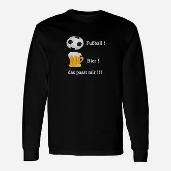 Fußball & Bier Fan Langarmshirts Schwarz, Spruch Tee für Sportliebhaber - Seseable