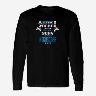 Gamer Langarmshirts Ich bin Zocker, Sohn mit Highscore, Schwarzes Gaming-Langarmshirts - Seseable