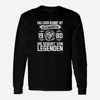 Geburtsjahr Legenden 1980 Schwarzes Langarmshirts, Leben beginnt mit 40 - Seseable