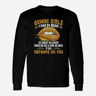 Gemini Girl I Can Be Mean Golden Gemini Long Sleeve T-Shirt - Seseable