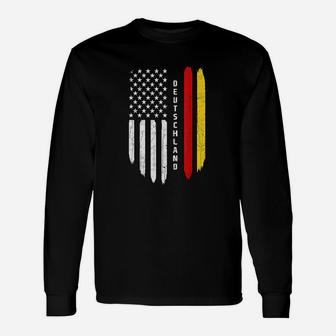 German American Flag Germany Root Dad Deutschland Long Sleeve T-Shirt - Seseable