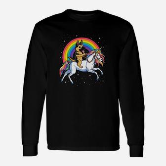 German Shepherd Unicorn Girls Space Galaxy Rainbow Long Sleeve T-Shirt - Seseable