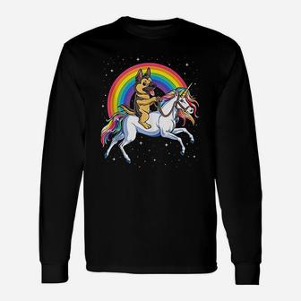 German Shepherd Unicorn Women Space Galaxy Rainbow Dog Lover Long Sleeve T-Shirt - Seseable