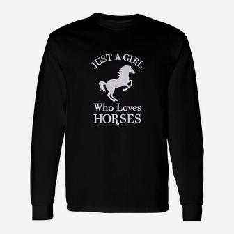 A Girl Who Loves Horses Horse Lover Girls Fitted Long Sleeve T-Shirt - Seseable