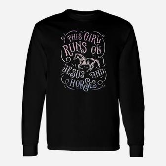 This Girl Runs On And Horses Horse Riding Equestrian Long Sleeve T-Shirt - Seseable