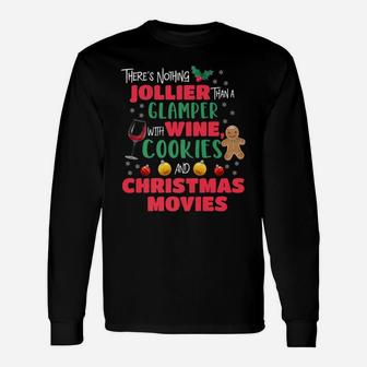 Glamping Christmas Wine Cookies Holiday Pajamas Long Sleeve T-Shirt - Seseable