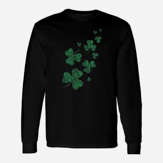 Glitter Shamrocks St Saint Patricks Day Shamrock Clover Long Sleeve T-Shirt - Seseable