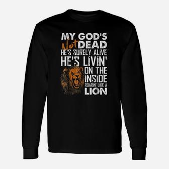 My Gods Not Dead Lion Christian Christ Cross Faith Long Sleeve T-Shirt - Seseable