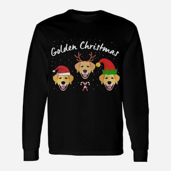 Golden Retriever Christmas Elf Santa Antlers Hat Long Sleeve T-Shirt - Seseable