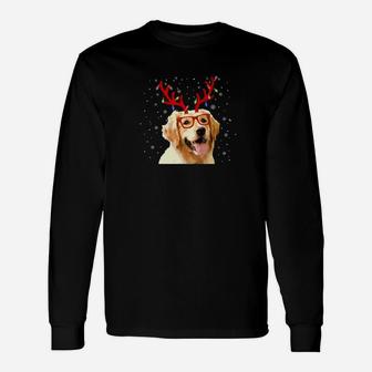 Golden Retriever With Reindeer Antlers Christmas Lights Long Sleeve T-Shirt - Seseable