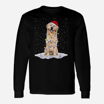 Golden Retriever Santa Christmas Tree Lights Xmas Long Sleeve T-Shirt - Seseable