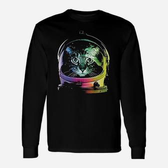 The Goozler Neon Space Cat Astronaut Kitten Long Sleeve T-Shirt - Seseable