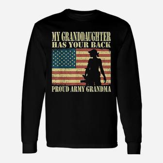 My Granddaughter Has Your Back Proud Army Grandma Long Sleeve T-Shirt - Seseable