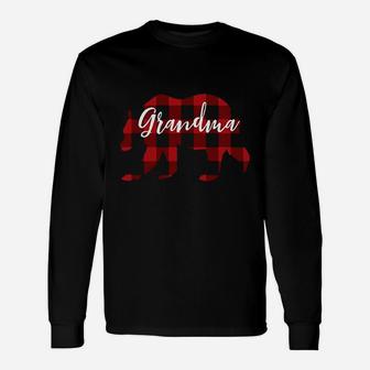 Women Grandma Bear Grandma Christmas Plaid Long Sleeve T-Shirt - Seseable