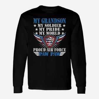 My Grandson Is A Soldier Airman Proud Air Force Paw Paw Long Sleeve T-Shirt - Seseable