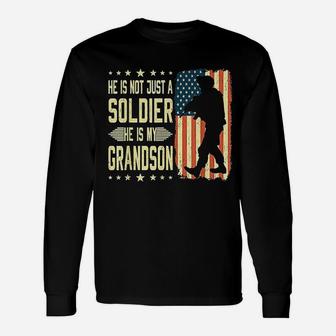 My Grandson Is A Soldier Hero Proud Army Grandparent Long Sleeve T-Shirt - Seseable