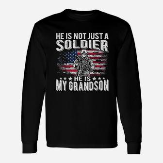 My Grandson Is A Soldier Patriotic Proud Army Grandparent Long Sleeve T-Shirt - Seseable