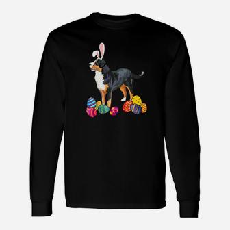 Greater Swiss Mountain Dog Bunny Ear With Egg Easter Easter Long Sleeve T-Shirt - Seseable