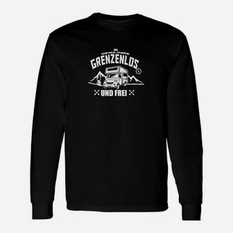 Grenzenlos und Frei Herren Langarmshirts, Abenteuer Camping-Motiv in Schwarz - Seseable