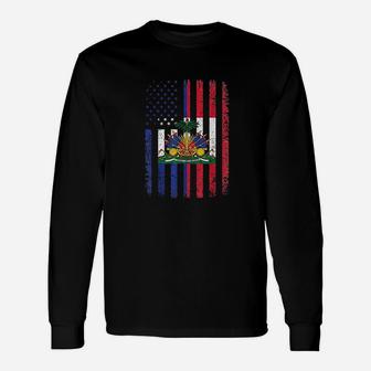 Haiti Usa Flag 4th Of July American Haitian Flag Long Sleeve T-Shirt - Seseable