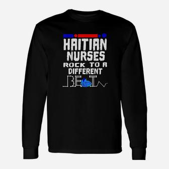 Haitian Nurse Flag Heartbeat Black Afro Haiti Pride Long Sleeve T-Shirt - Seseable