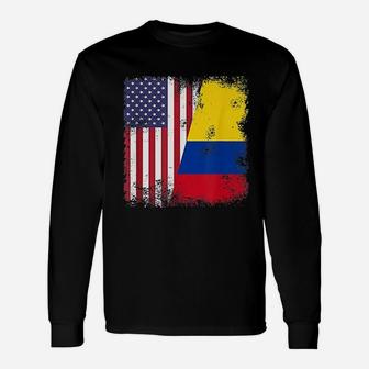 Half Colombian Flag Vintage Colomobia Usa Long Sleeve T-Shirt - Seseable