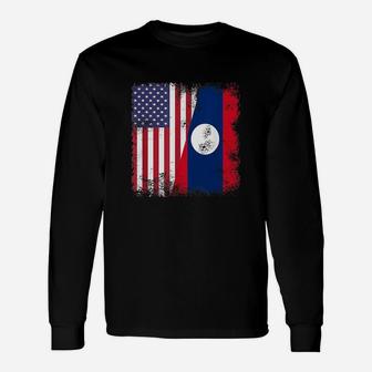 Half Lao Laotian Flag Long Sleeve T-Shirt - Seseable