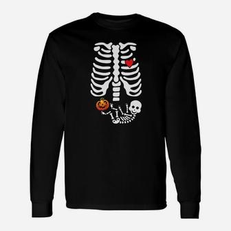 Halloween Umstands-Langarmshirts mit Lustigem Skelett, Rippen & Baby - Seseable